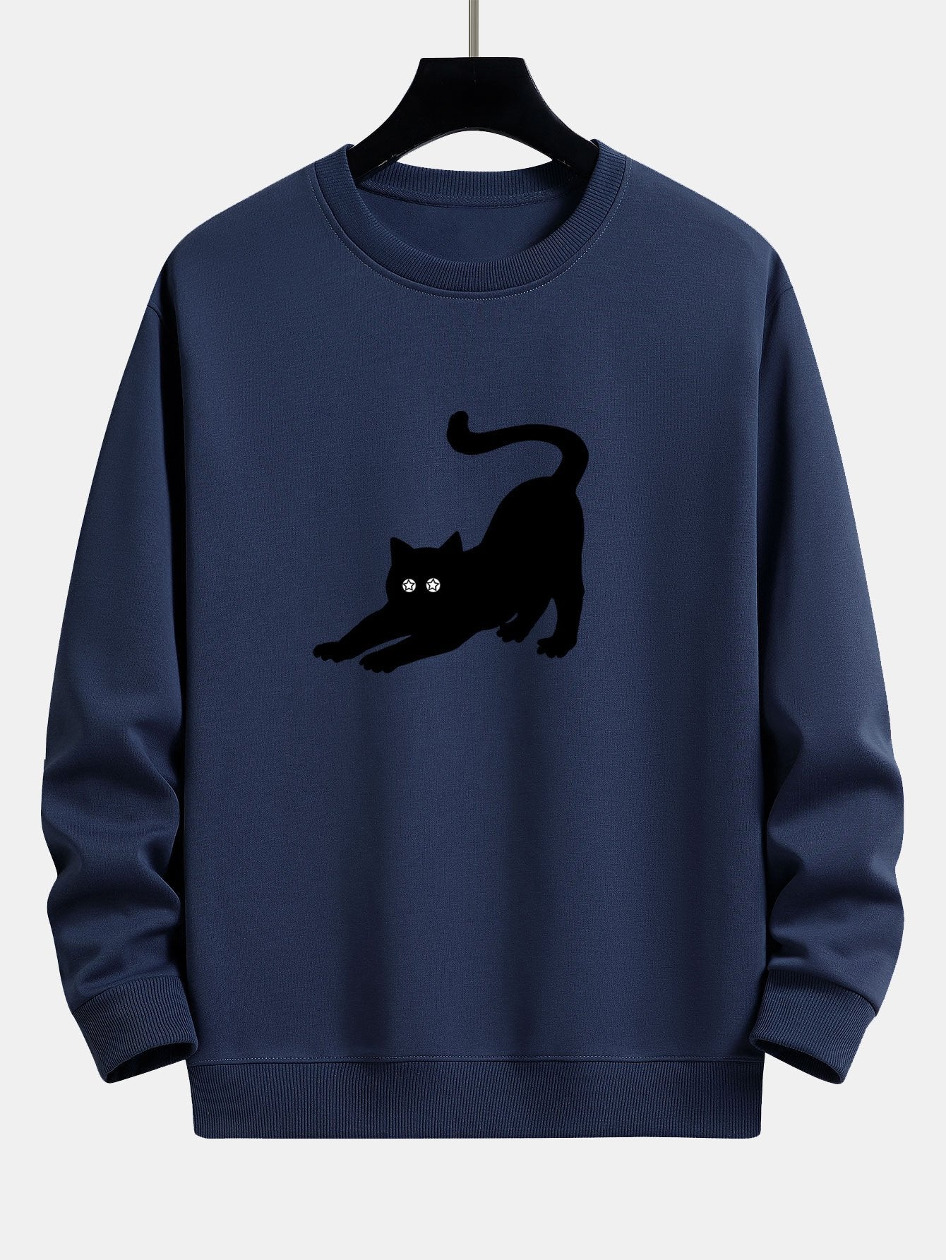 Black Cat Stretching Print Relax Fit Sweatshirt