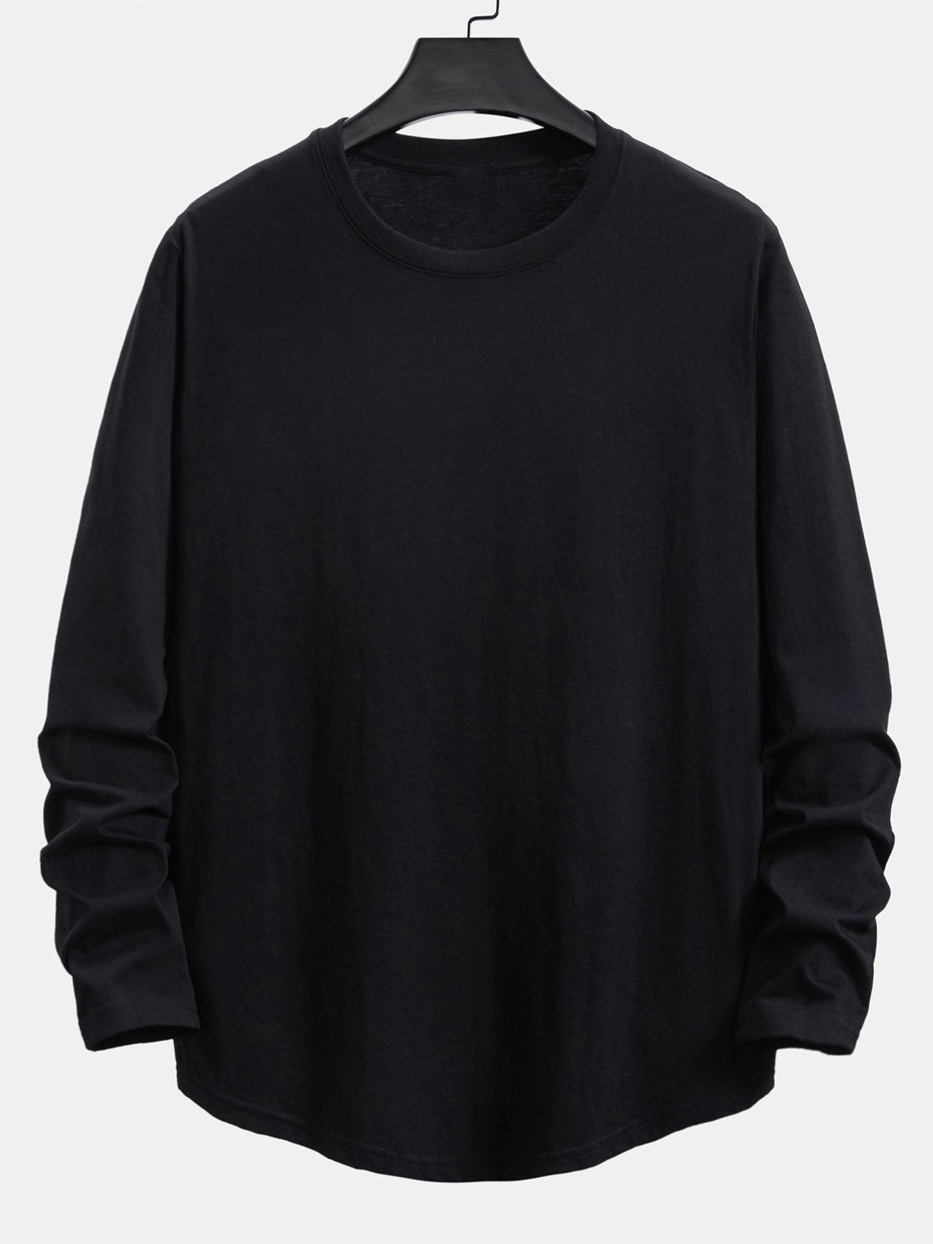 Basic Long Sleeve Cotton Arc Hem T-Shirt