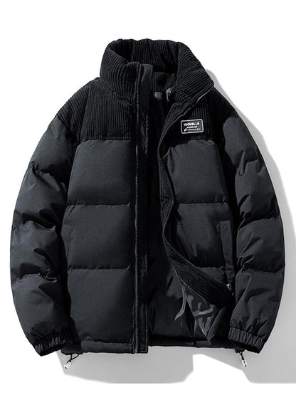 Corduroy Panel Puffer Coat