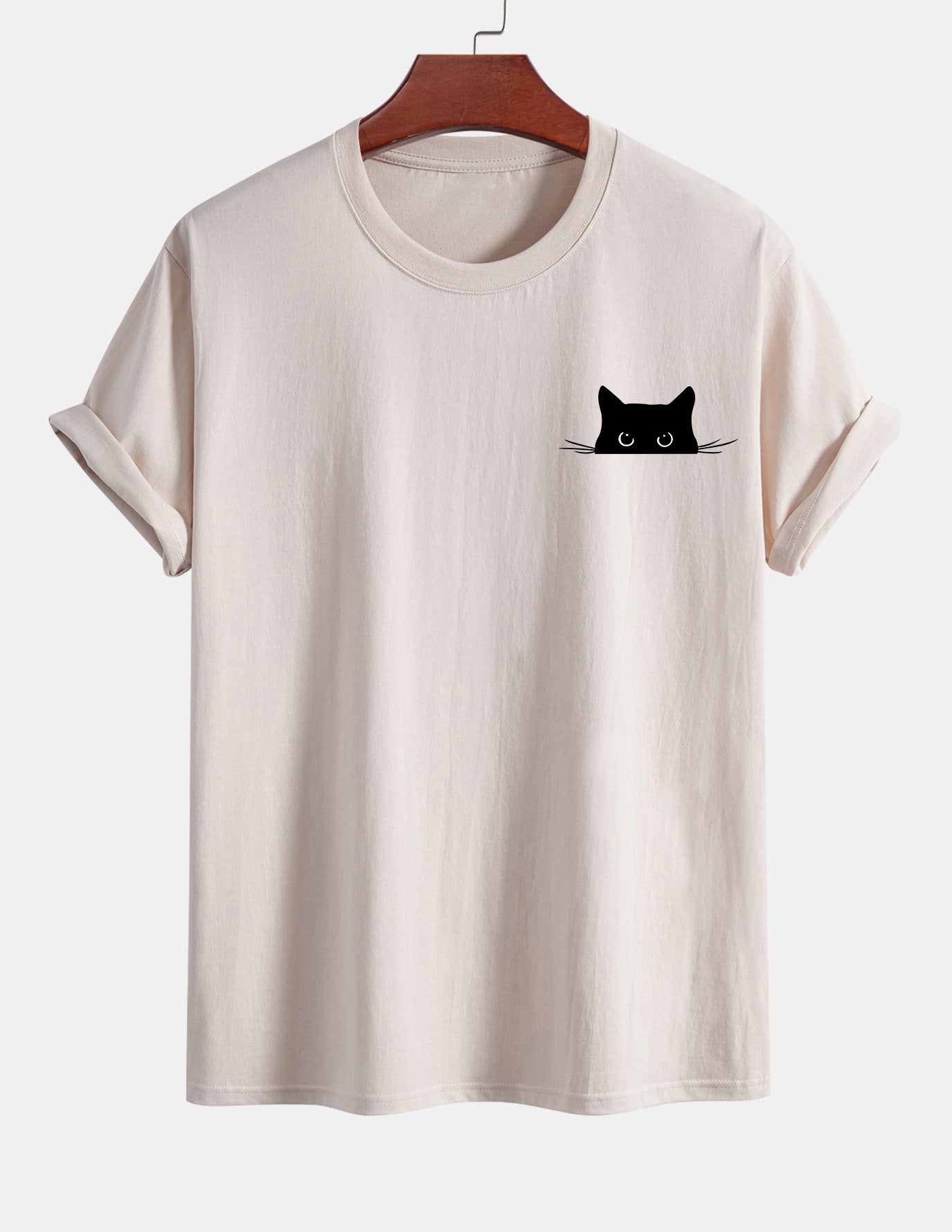 Regular Fit Black Cat Print Cotton T-Shirt