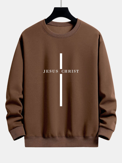 Jesus Christ Stripe Print Relax Fit Sweatshirt