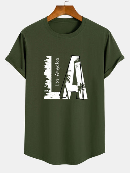 Los Angeles Print Cotton Arc Hem T-Shirt