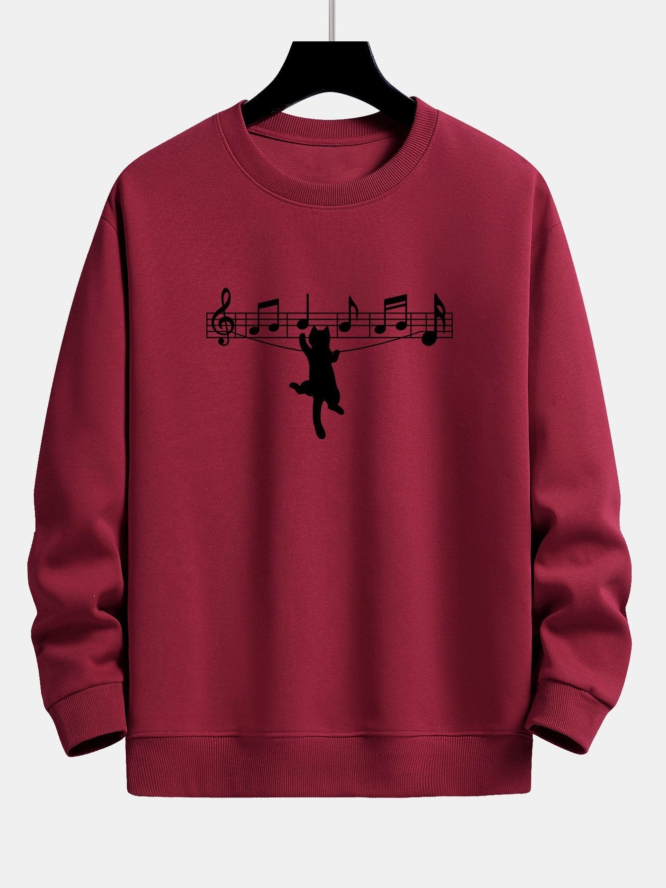 Musical Note Cat Print Relax Fit Sweatshirt