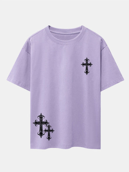 Cross Print Drop Shoulder Oversize T-Shirt