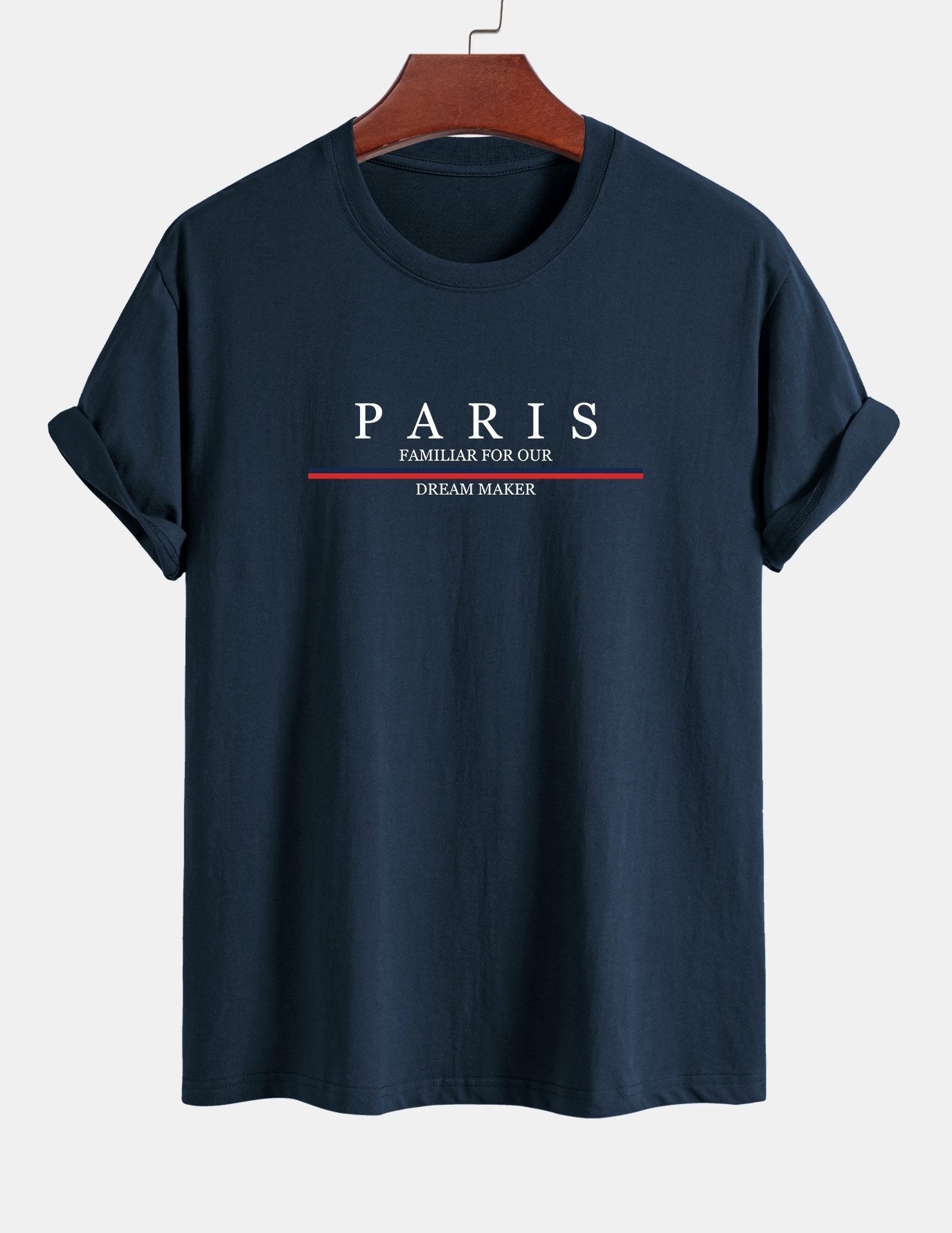 Regular Fit Stripe Paris Slogan Print Cotton T-Shirt