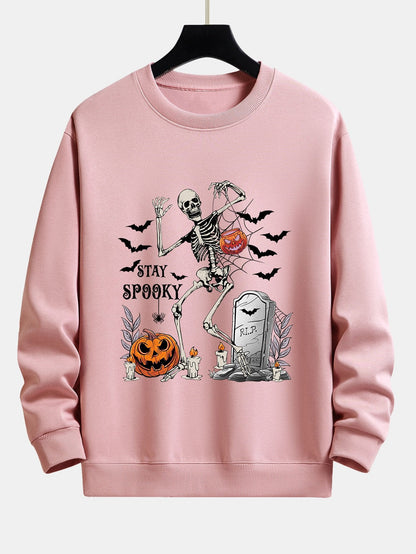 Halloween Skeleton Stay Spooky Print Relax Fit Sweatshirt