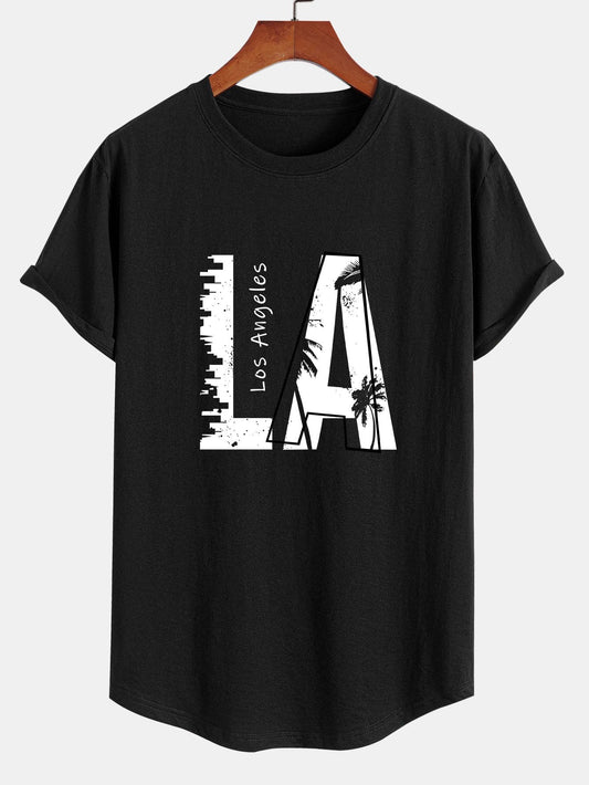 Los Angeles Print Cotton Arc Hem T-Shirt