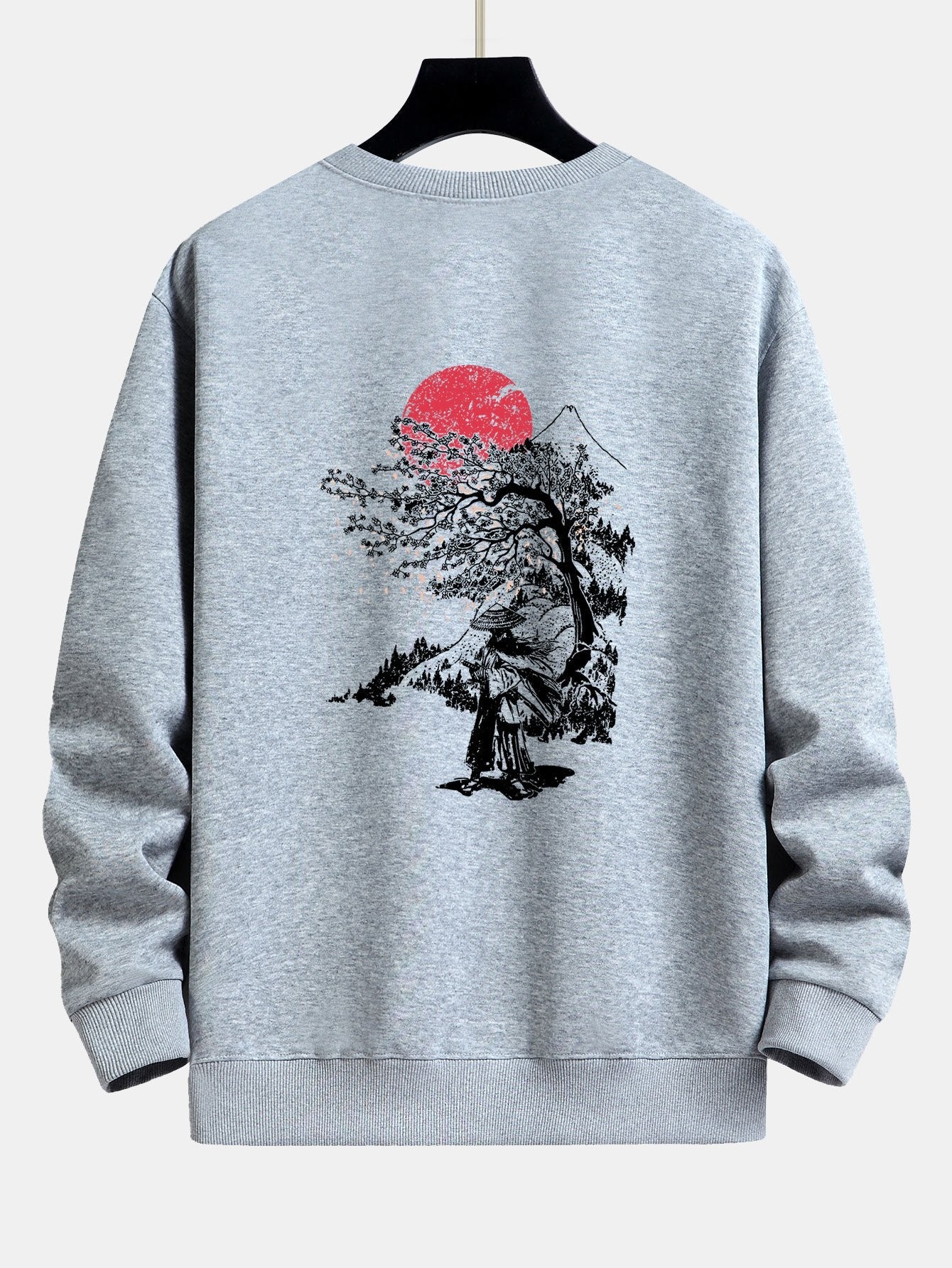 Japanese Samurai Back Print Relax Fit Sweatshirt