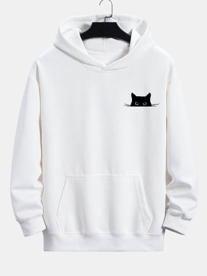 Black Cat Print Relax Fit Hoodie