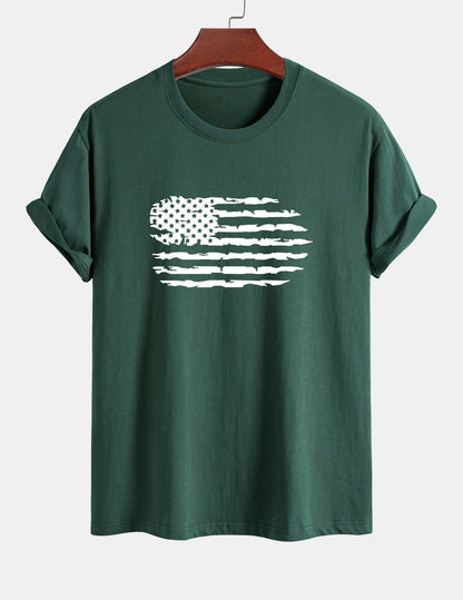 Regular Fit American Flag Print Cotton T-Shirt