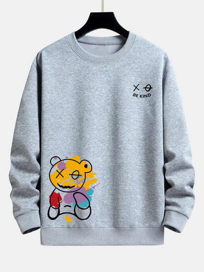 Graffiti Bear Print Relax Fit Sweatshirt & Jogging Pants