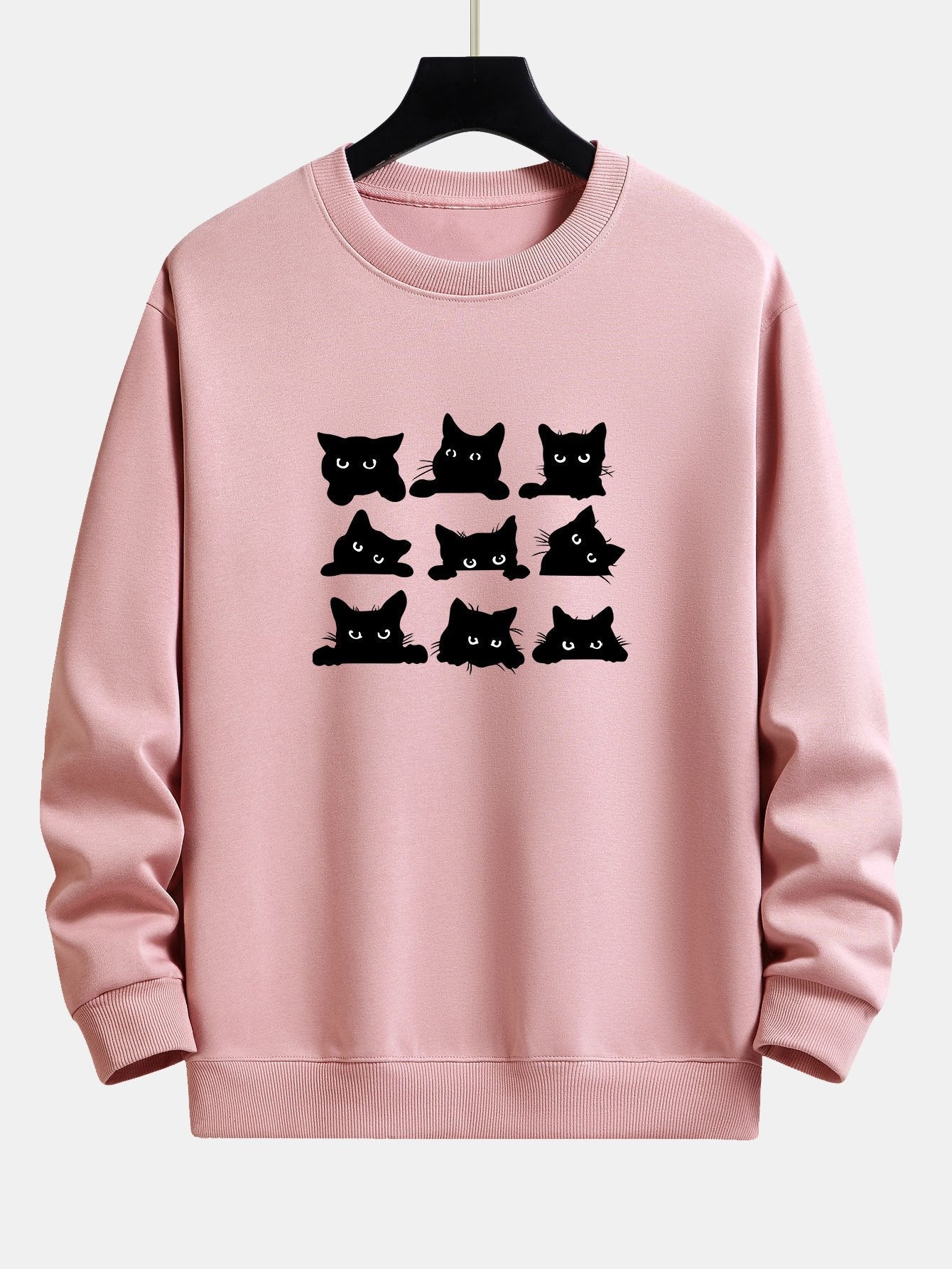 Black Cat Staring Print Relax Fit Sweatshirt