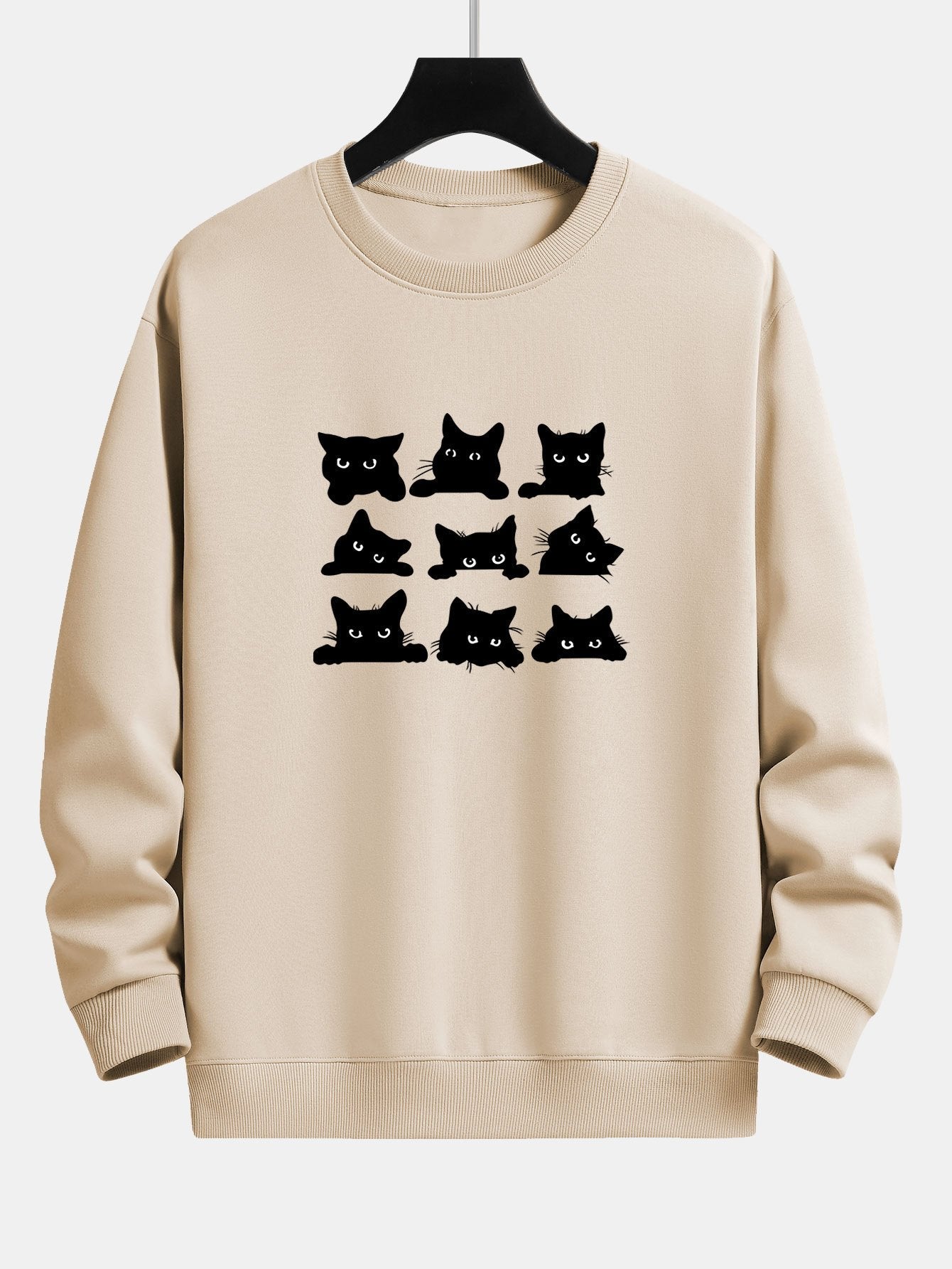 Black Cat Staring Print Relax Fit Sweatshirt