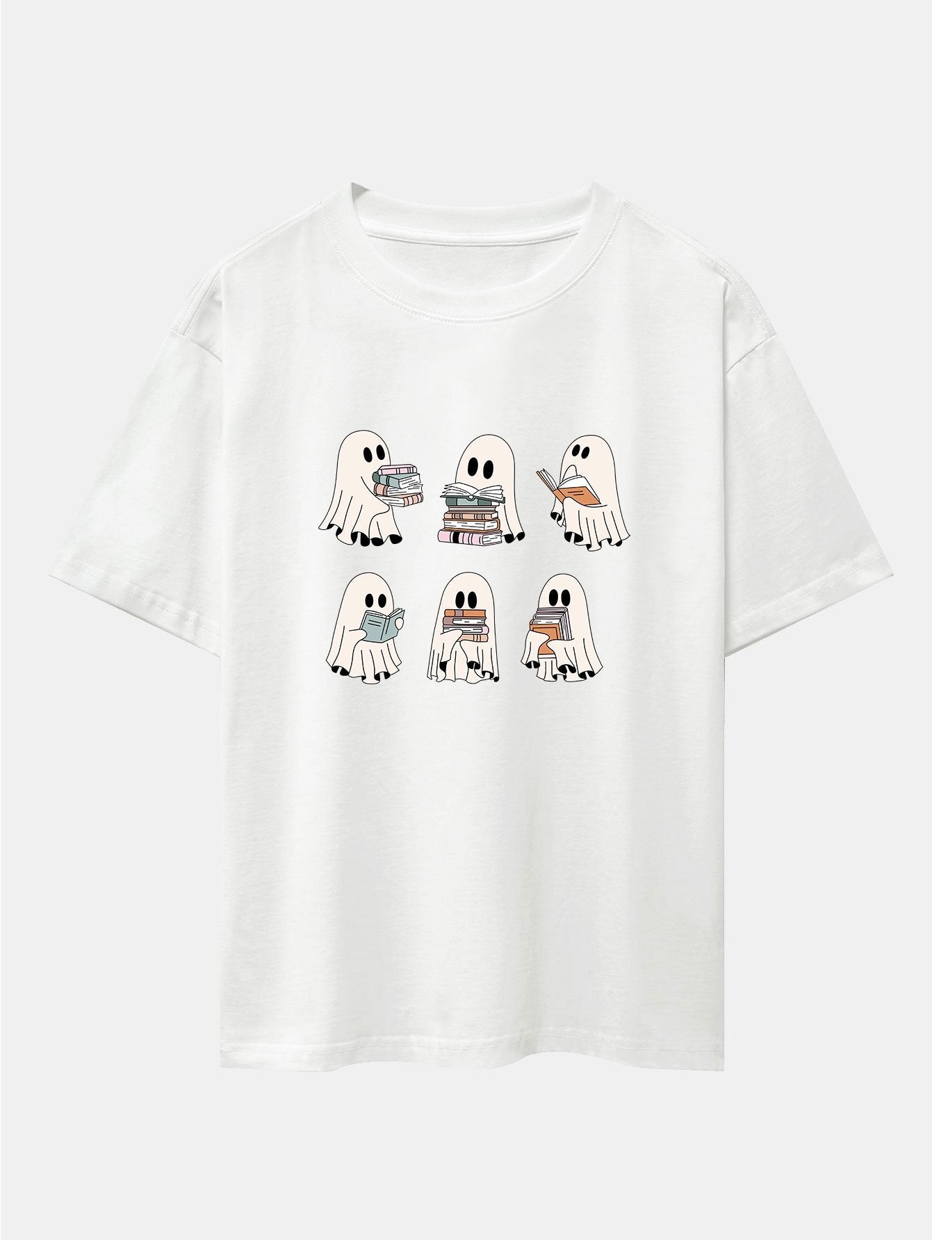 Ghost Reading Book Print Drop Shoulder Oversize T-Shirt