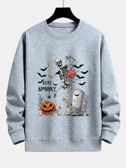 Halloween Skeleton Stay Spooky Print Relax Fit Sweatshirt