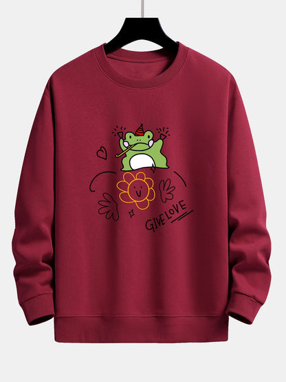 Smiley Flower Frog Print Relax Fit Sweatshirt