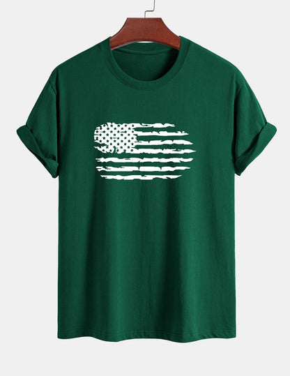 Regular Fit American Flag Print Cotton T-Shirt