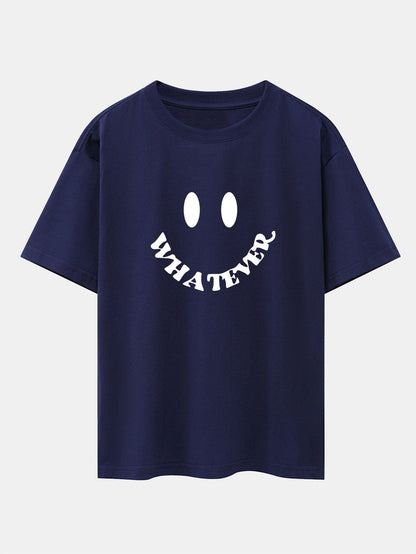 Smiley Face Slogan Print Drop Shoulder Oversize T-Shirt