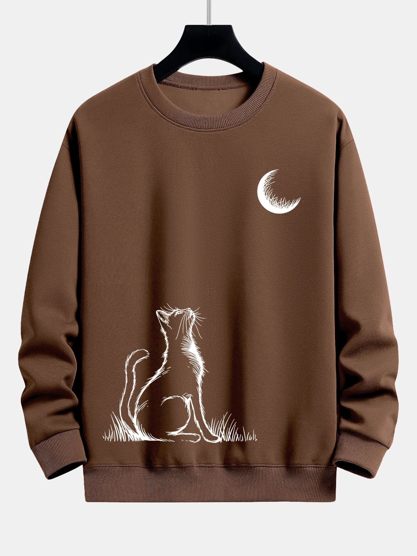 Cat Looking Up At The Moon Print Relax Fit Sweatshirt