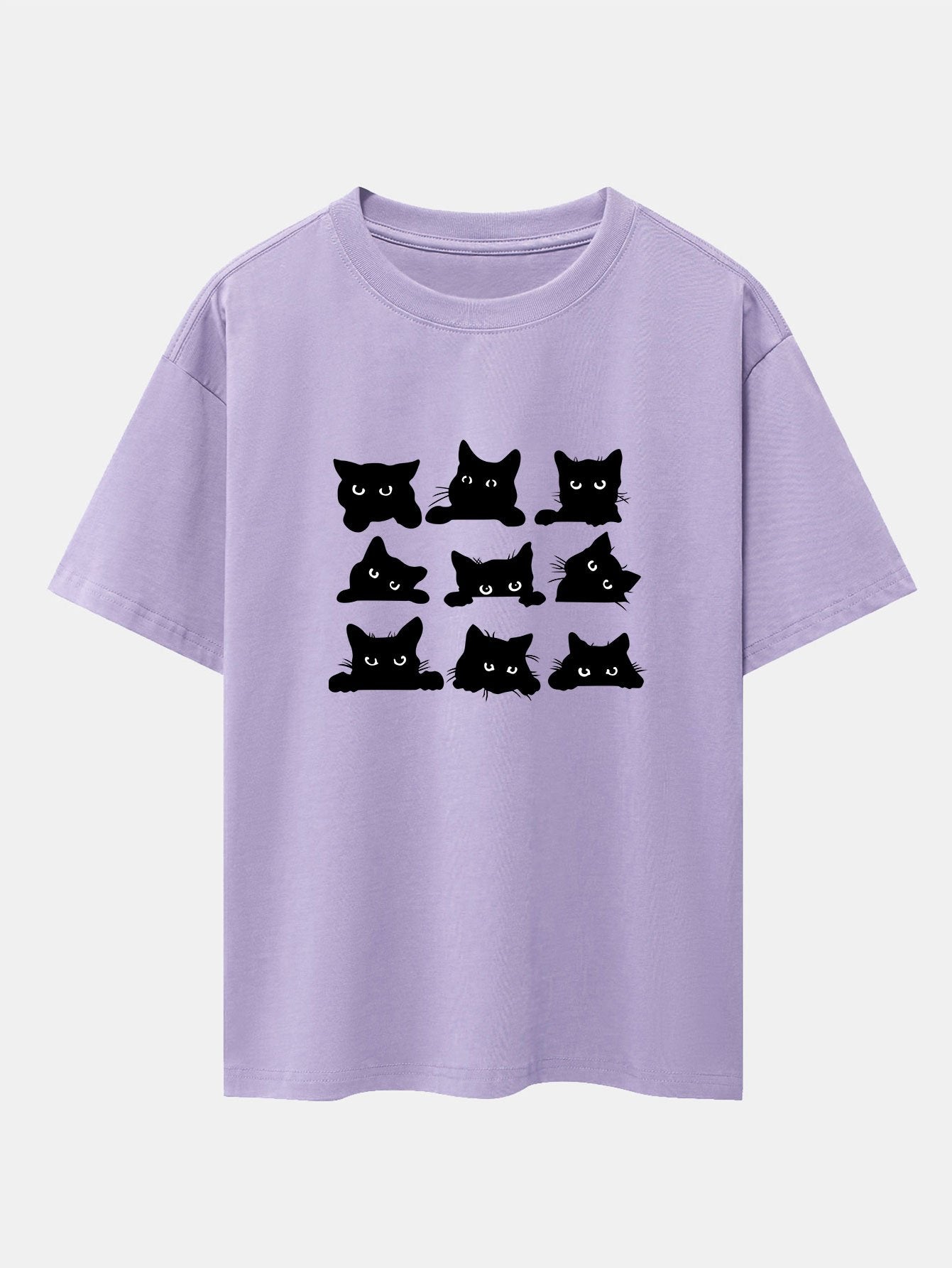 Black Cat Staring Print Drop Shoulder Oversize T-Shirt