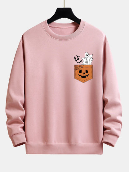 Pocket Pumpkin Ghost Print Relax Fit Sweatshirt