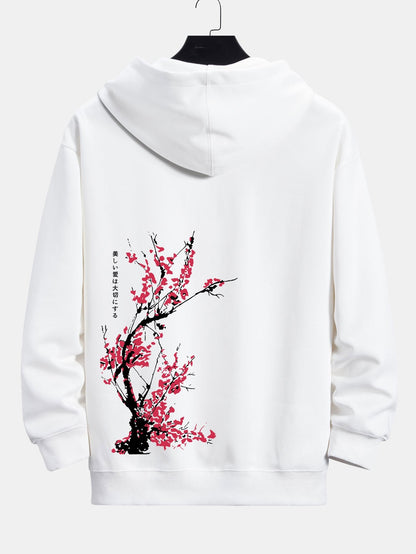 Plum Blossom Slogan Back Print Relax Fit Hoodie