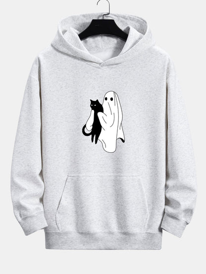 Ghost Black Cat Print Relax Fit Hoodie