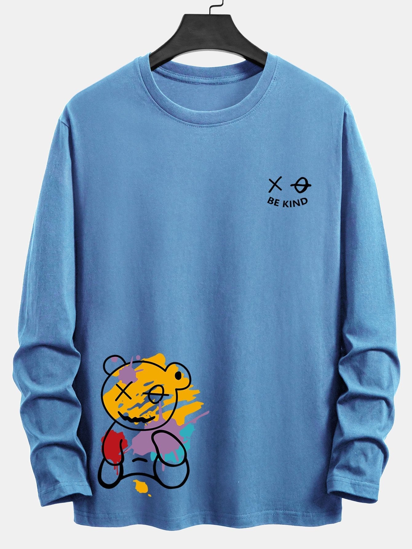 Long Sleeve Graffiti Bear Print Cotton T-Shirt