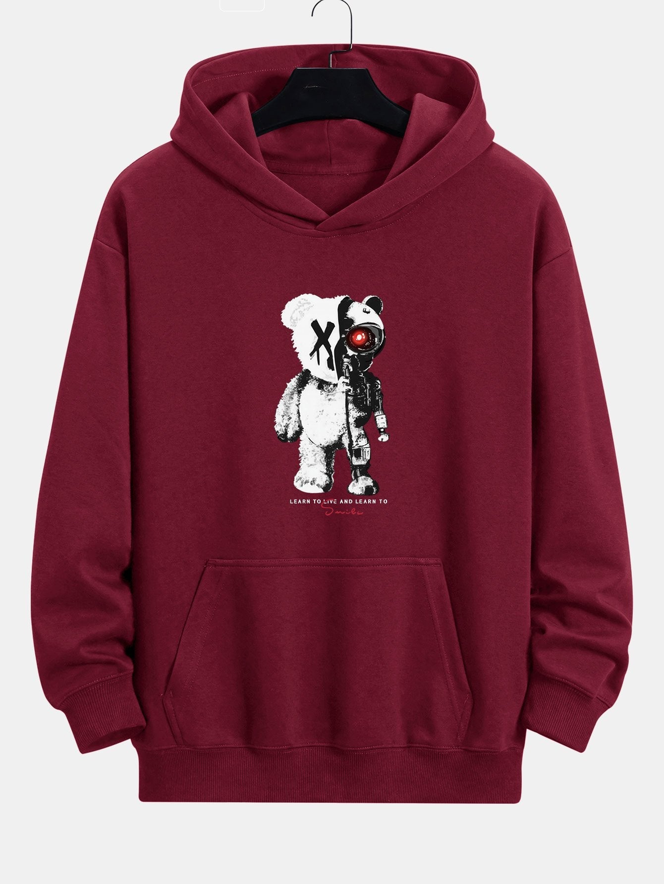 Robot Bear Print Relax Fit Hoodie