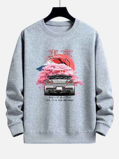 Tokyo Sakura Car Print Relax Fit Sweatshirt