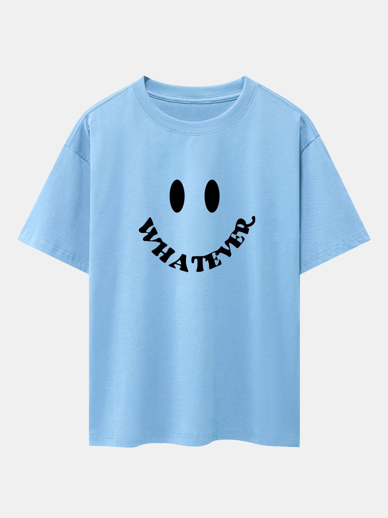 Smiley Face Slogan Print Drop Shoulder Oversize T-Shirt