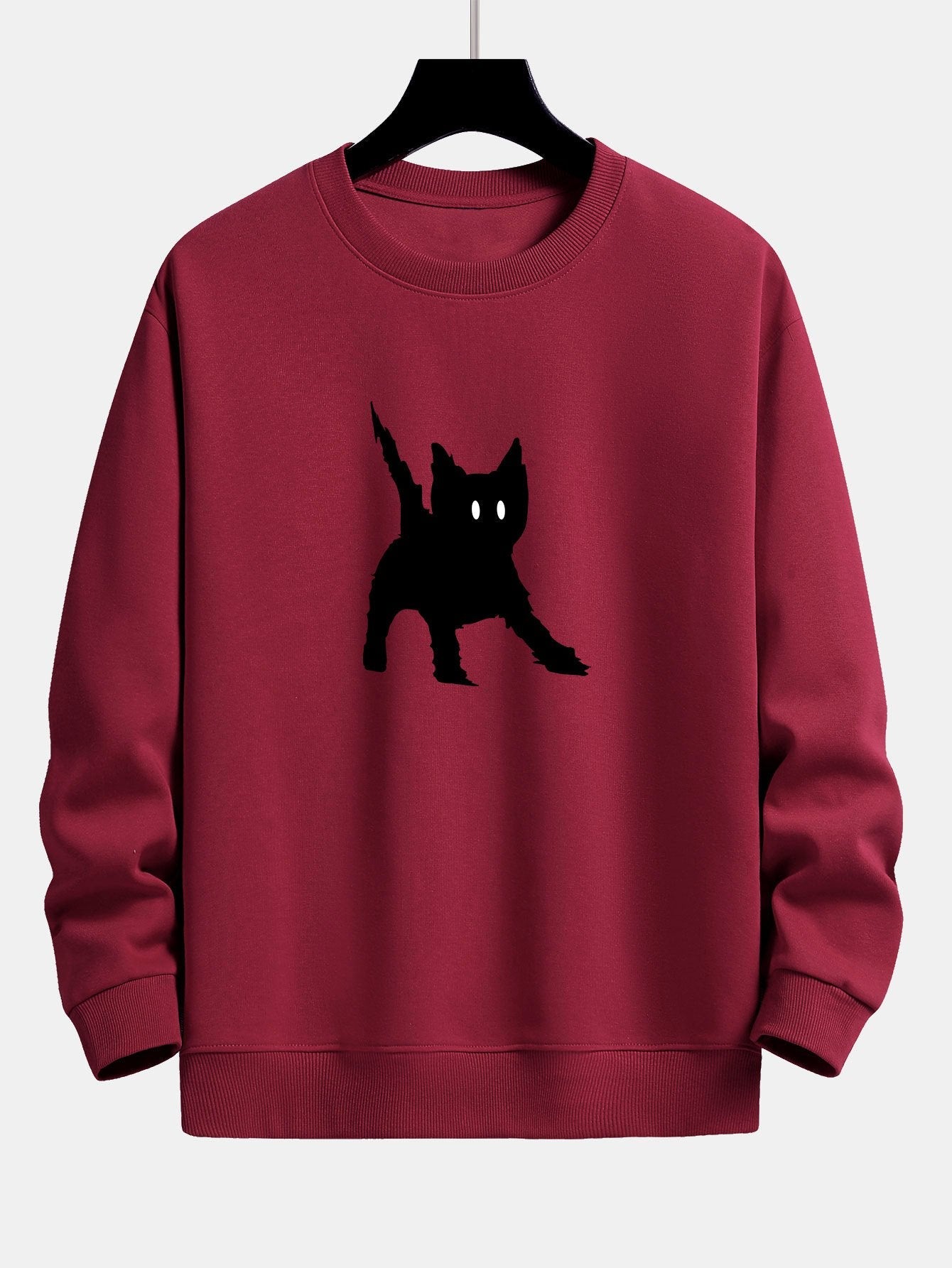 Frightened Black Cat Print Relax Fit Sweatshirt