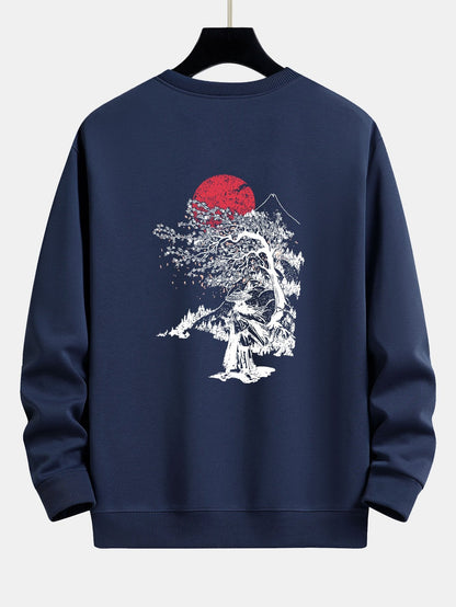 Japanese Samurai Back Print Relax Fit Sweatshirt