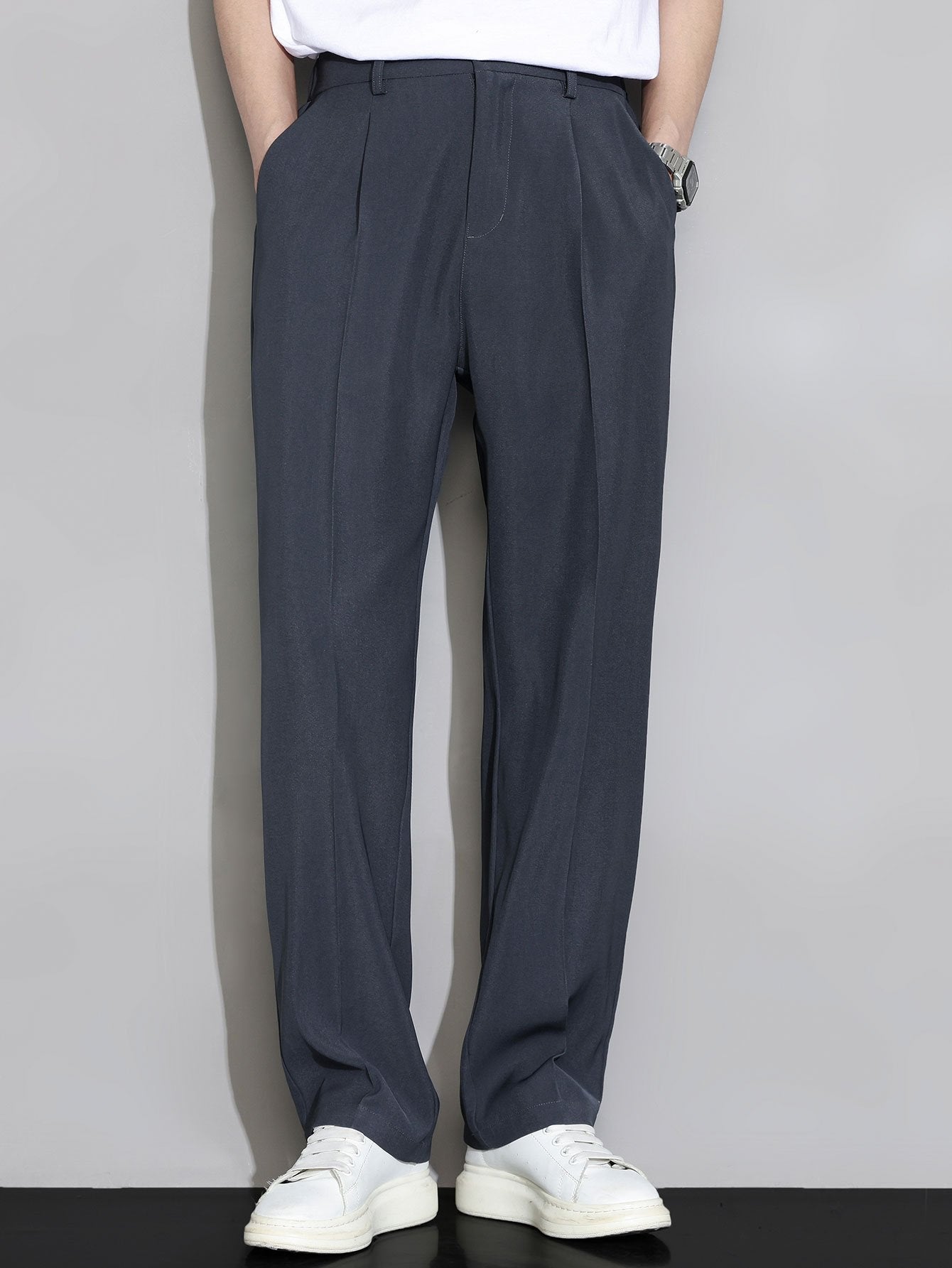 Relax Fit Elastic Waist Straight Leg Trousers