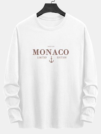 Long Sleeve Monaco Slogan Print Cotton T-Shirt