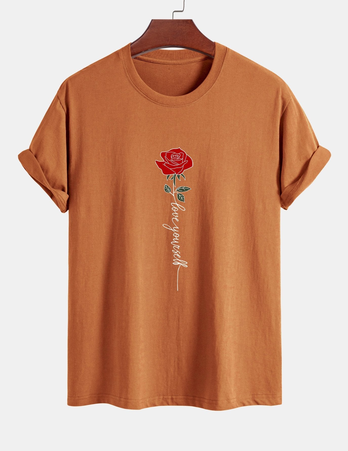 Regular Fit Rose Slogan Print Cotton T-Shirt