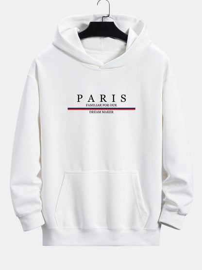 Stripe Paris Slogan Print Relax Fit Hoodie