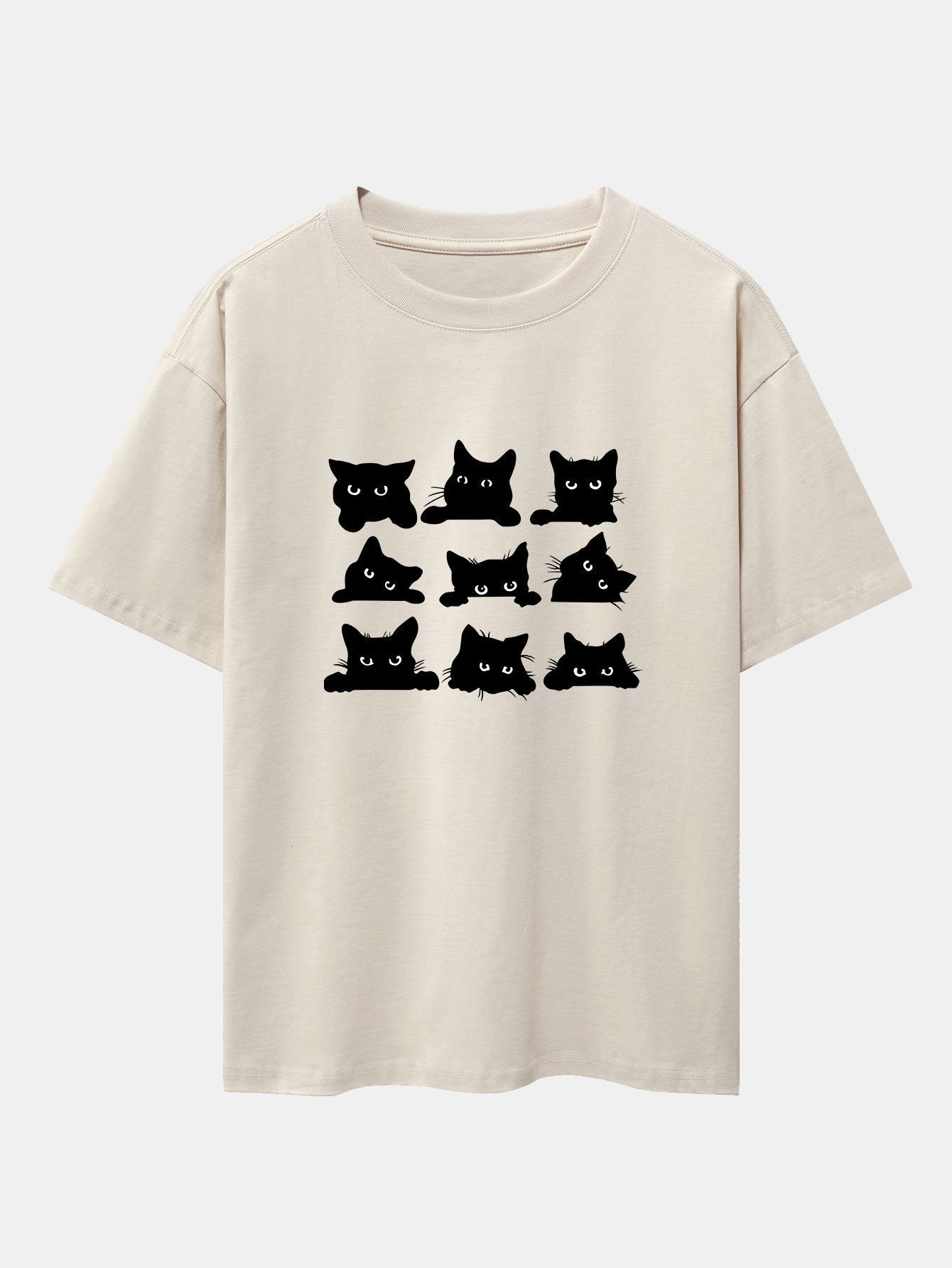 Black Cat Staring Print Drop Shoulder Oversize T-Shirt