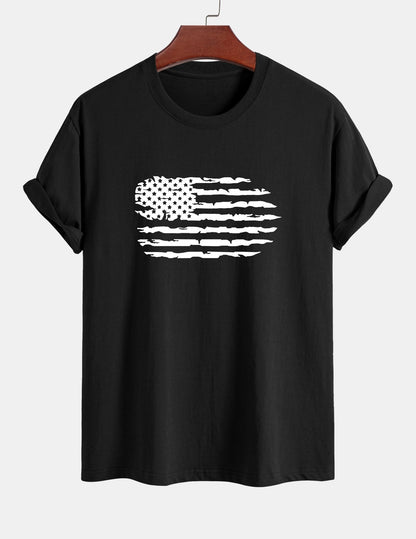 Regular Fit American Flag Print Cotton T-Shirt