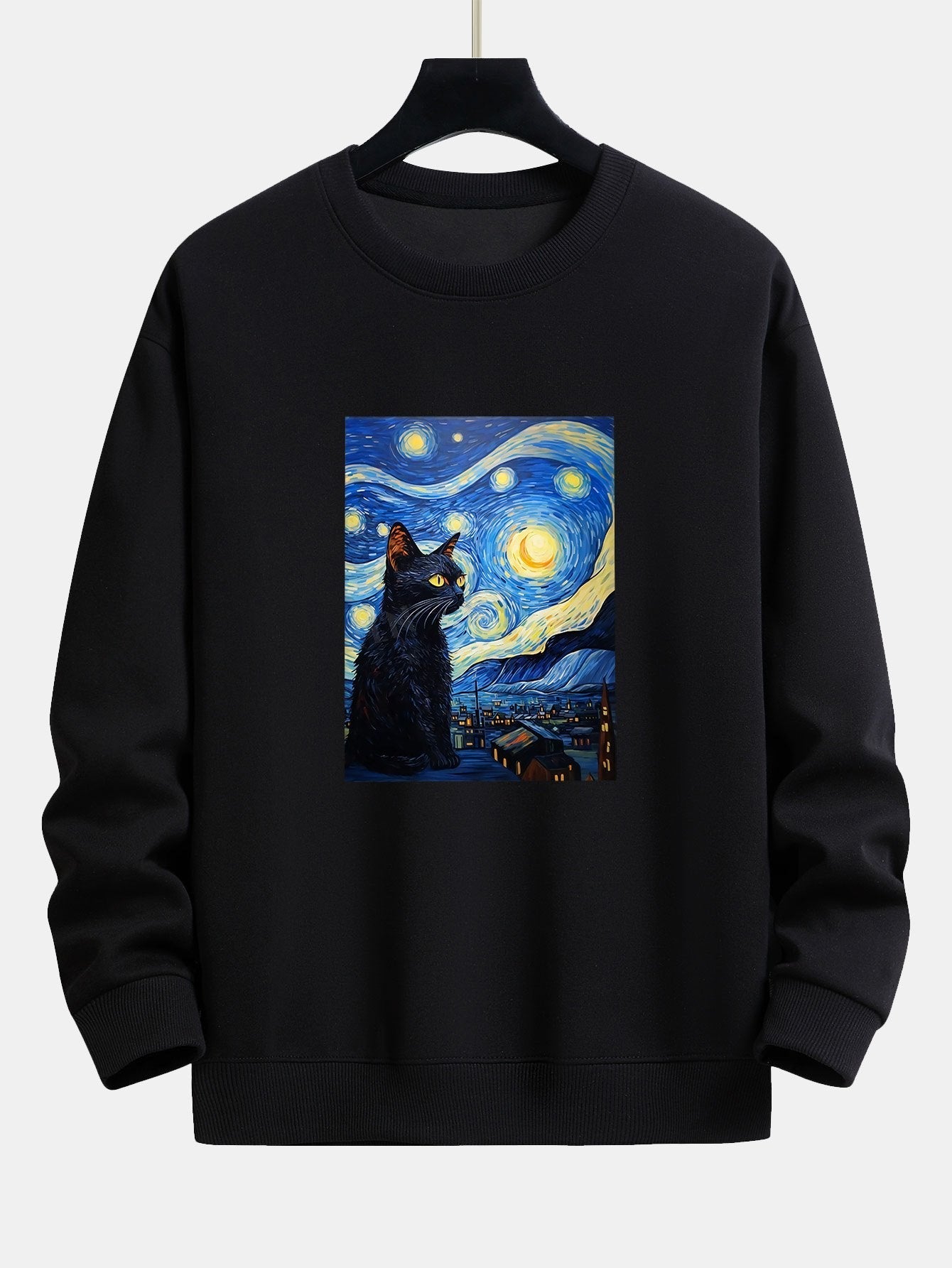 Starry Sky Cat Print Relax Fit Sweatshirt