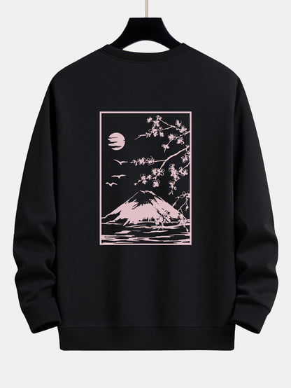 Mt.Fuji Cherry Blossoms Back Print Relax Fit Sweatshirt