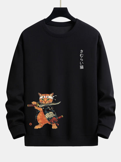 Samurai Warrior Cat Print Relax Fit Sweatshirt