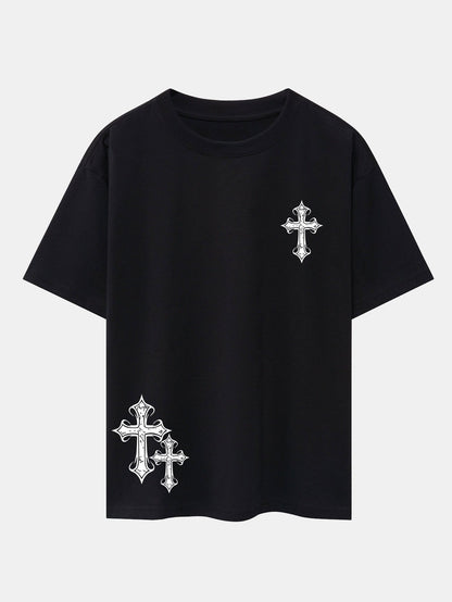 Cross Print Drop Shoulder Oversize T-Shirt