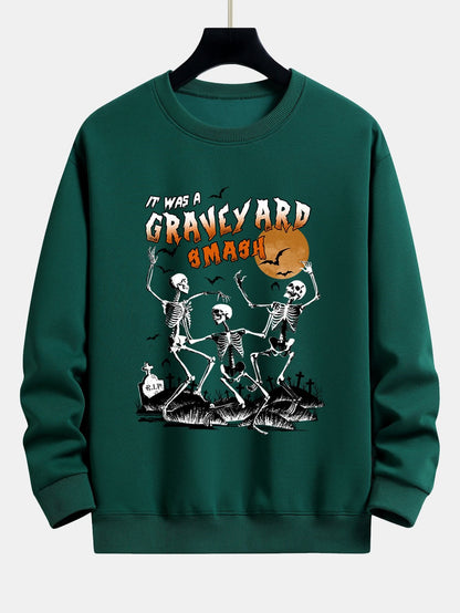 Halloween Dancing Skeleton Print Relax Fit Sweatshirt