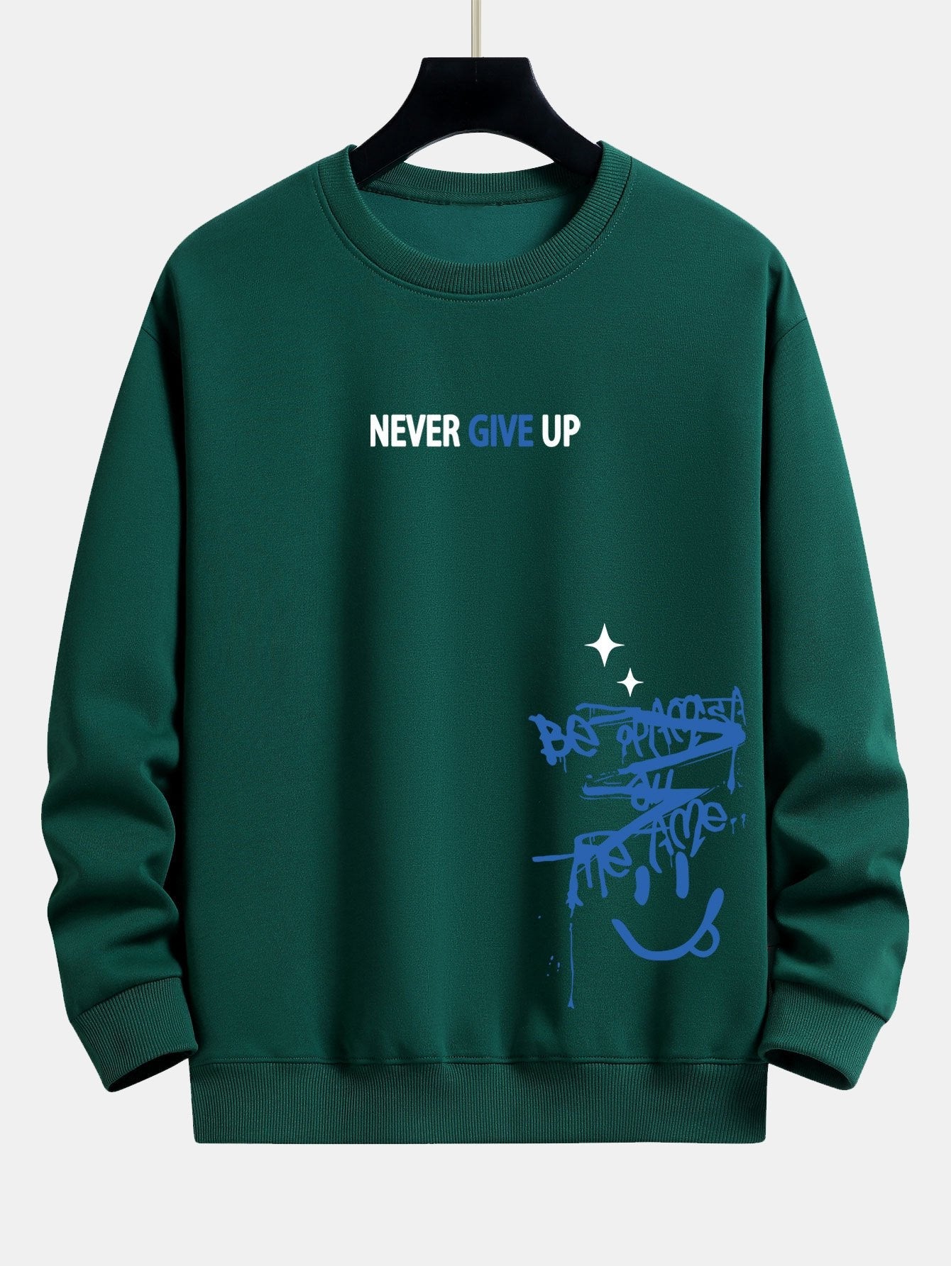 Never Give Up Smiley Face Print Relax Fit Sweatshirt