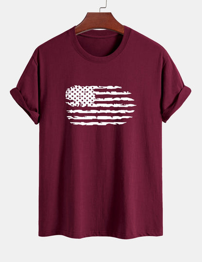 Regular Fit American Flag Print Cotton T-Shirt