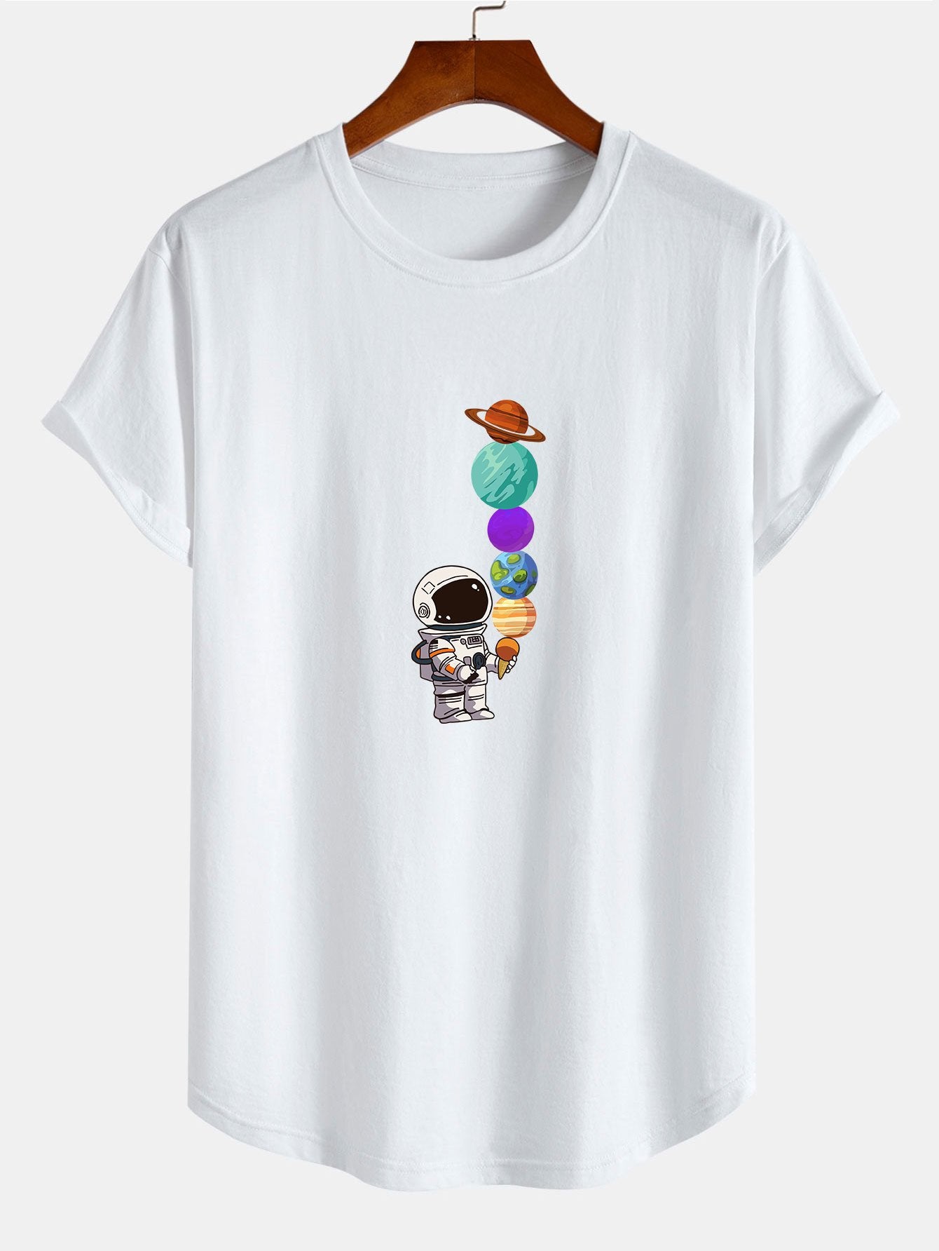 Planet Astronaut Print Cotton Arc Hem T-Shirt