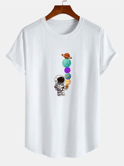 Planet Astronaut Print Cotton Arc Hem T-Shirt