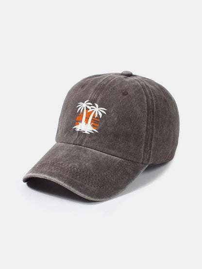 Coconut tree sunset pattern classic retro washed cotton casual baseball cap