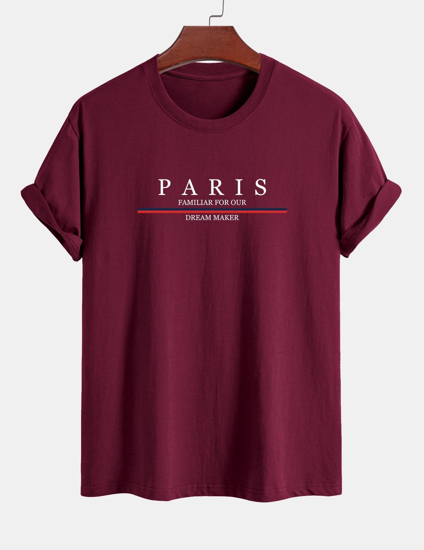 Regular Fit Stripe Paris Slogan Print Cotton T-Shirt